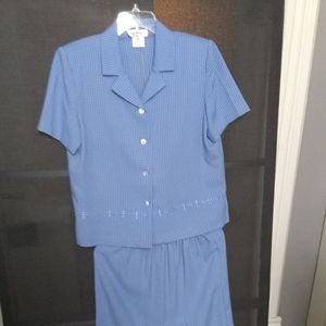 2 piece blue checked top and skirt